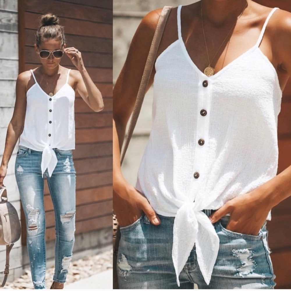 Optic crepe cotton tie tank